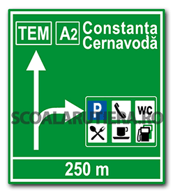 Presemnalizare pe autostradă pentru spațiu de servicii