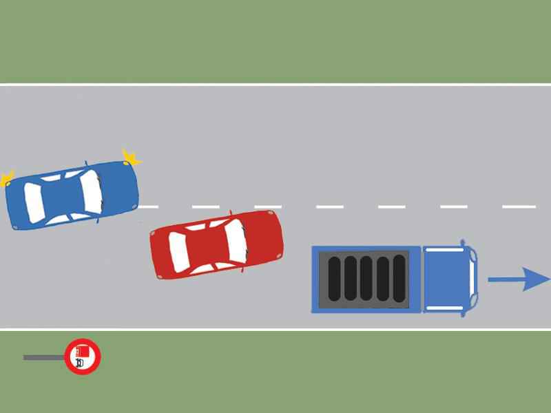 Conducătorul autoturismului roșu s-a angajat corect în depășirea autocamionului?
