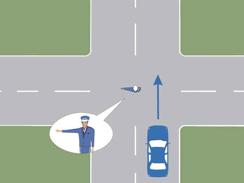 Cum veți proceda la semnalul polițistului, atunci când conduceți autoturismul din imagine?