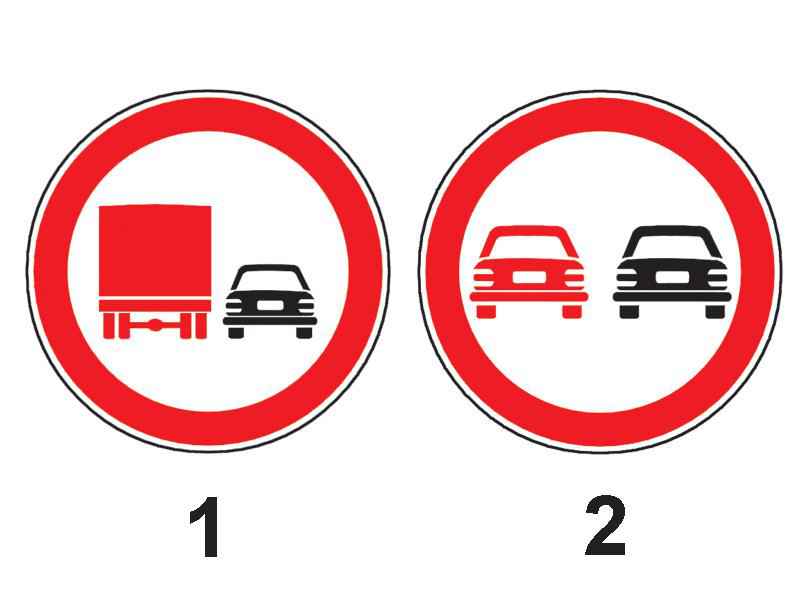 Care dintre indicatoarele alăturate interzice conducătorilor de autocamioane să depăşească motociclete fără ataş?