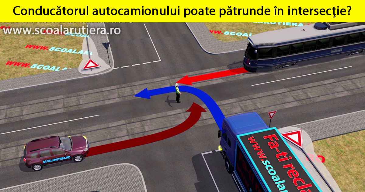 Conducătorul Autocamionului Poate Pătrunde în Intersecţie? Chestionare DRPCIV cat B: Conducătorul autocamionului poate pătrunde în