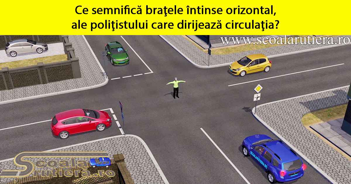 Brațele întinse Orizontal Ale Polițistului Care Dirijează Circulația